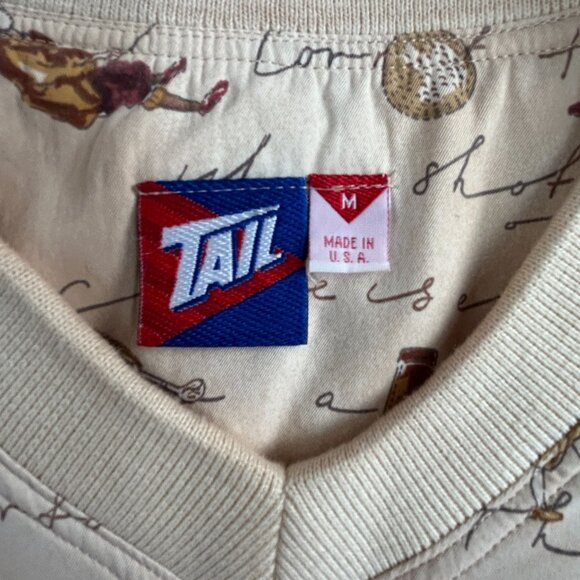 Vintage Tail Men Golf Print V-Neck Sweatshirt Medium Beige Pullover Sporty Retro - Picture 4 of 10